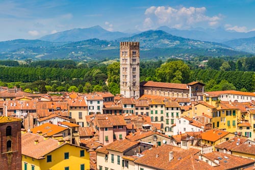 View over Lucca the walled city in Tuscany