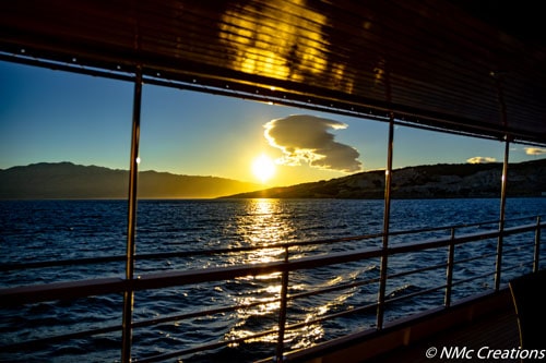 View from the boat of the sunset