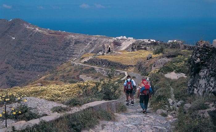 hikers on Santorini