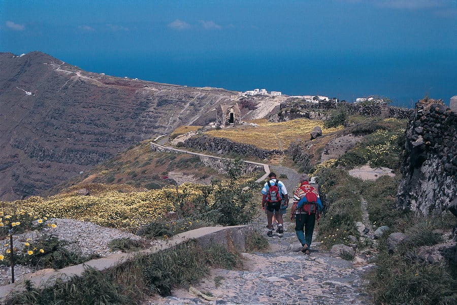 hikers on Santorini