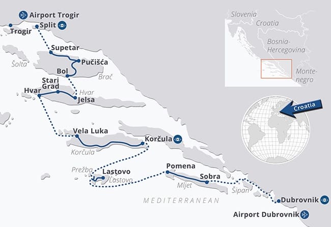 Dalmatia to Dubrovnik Map 